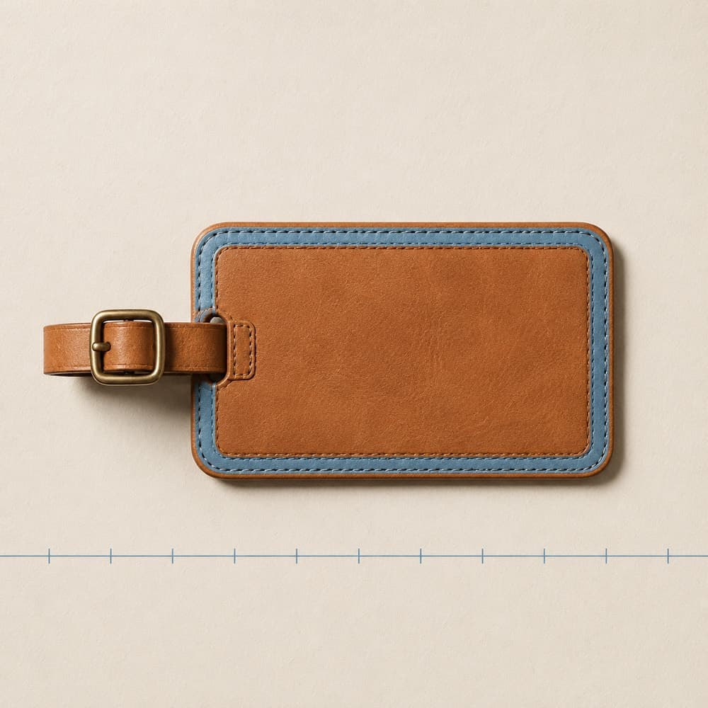 Oversize Luggage Tag — Postcard-sized, with a blue border you can pick out of a moving belt.