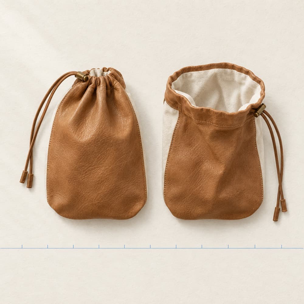 Shoe Pouch Pair — Leather outside, breathable cotton where the shoe touches.