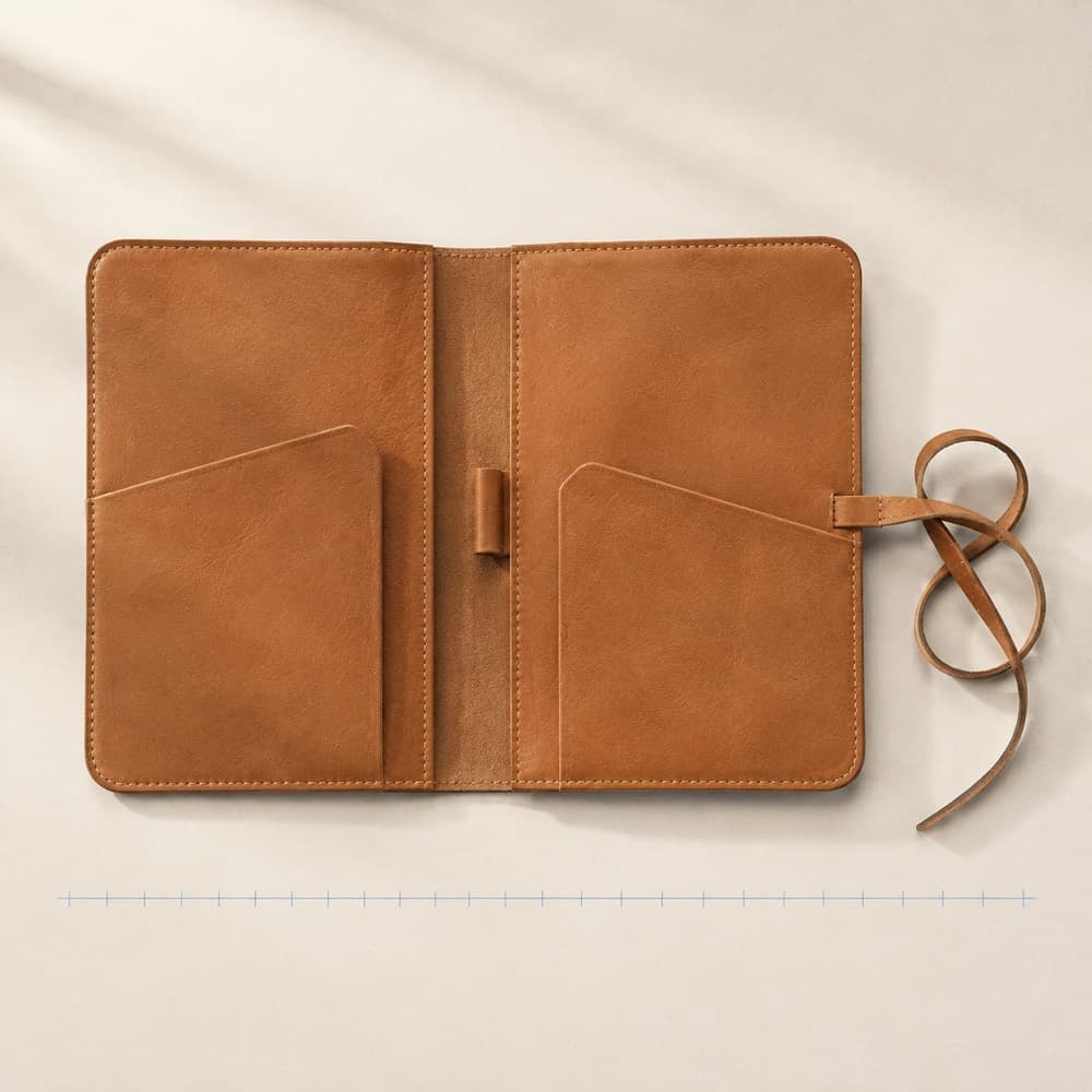 Travel Document Folio A5 — Itinerary, insurance, rental agreement — one folio, one tie.